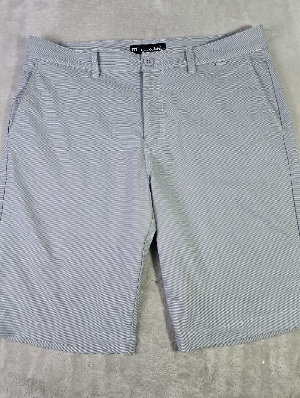 Travis Mathew Shorts Mens 36 Blue Micro Check Chino Stretch 10 Inseam Golf